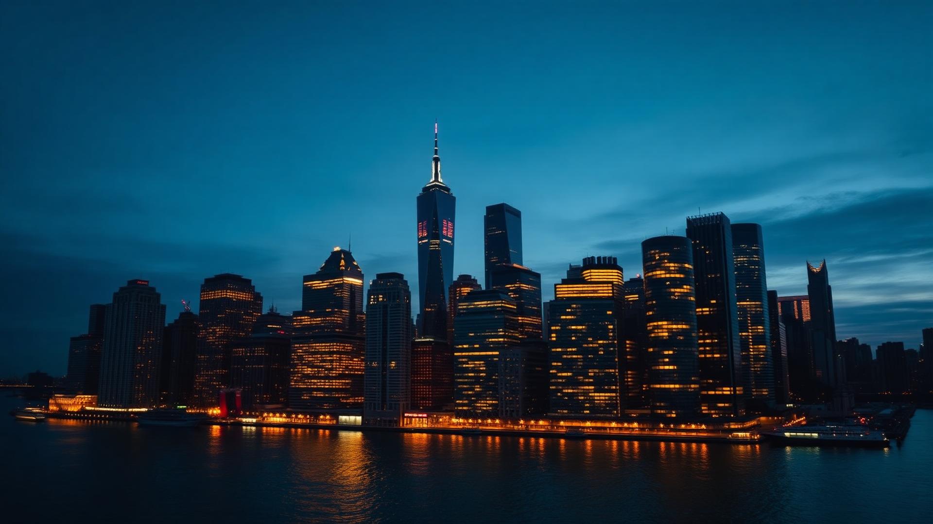City skyline at twilight